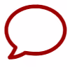 Red speech bubble icon on white background.